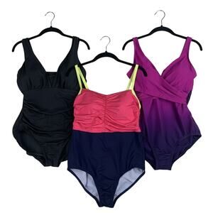 Lands End One-Piece Swimsuit LOT OF 3 Womens sz 12 Bathing Suit Black Purple EUC